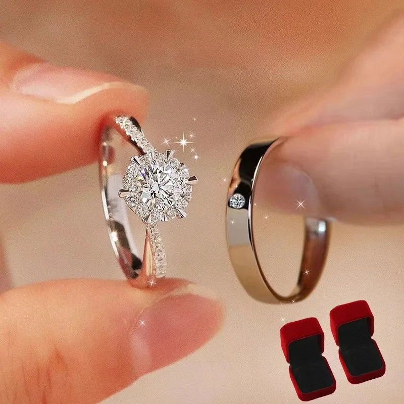 Premium six-prong faux diamond ring for adults, open adjustable band, star-shaped minimalist aesthetic, water-drop inspired silh