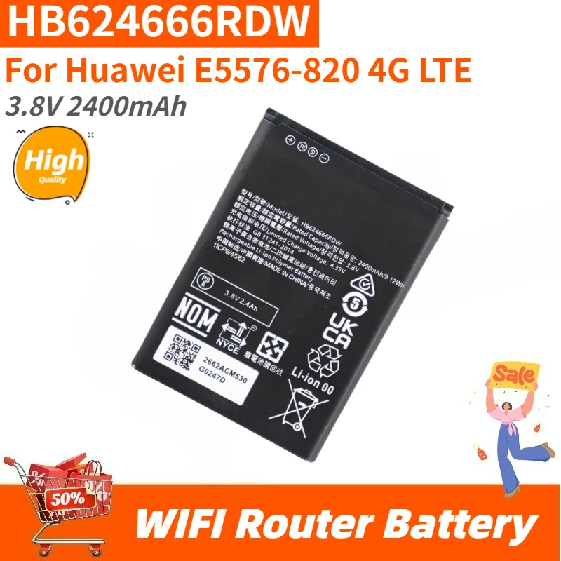

High Quality HB624666RDW Battery 3.8V 2400mAh For Huawei E5576-820 E5586 4G LTE WIFI Router Brand New Replacement Battery