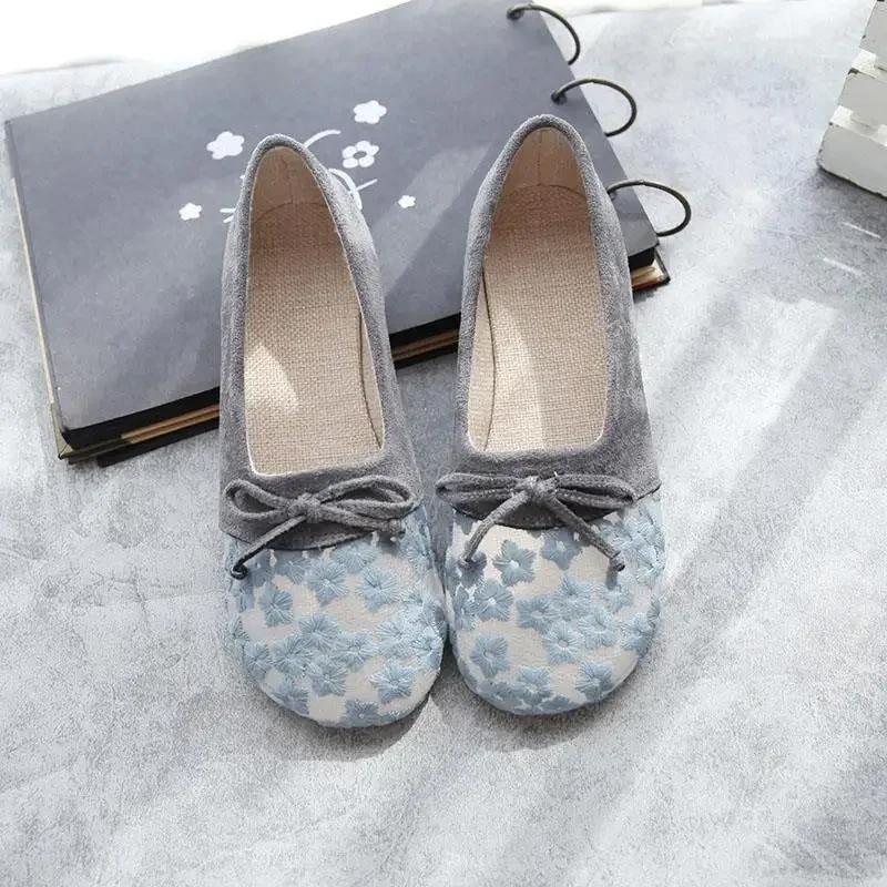 Płaskie buty damskie buty Grey z kokardą siateczkowe buty z zaokrąglonym czubkiem dla kobiet Kawaii urocze młode E szykowne i eleganckie 39 Discount