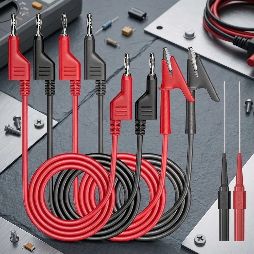 6 Piece Multimeter Test Leads Probes For Alligator Clips Banana-Plug Silicone Wire For Electrical Circuit Automotive Testing To