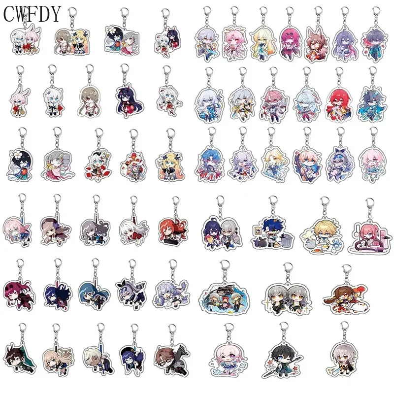 4-20pcs Q Version Game Honkai Keychain Cartoon Figure Himeko Dan Heng Key Chain Kawaii Figure Acrylic Keyring Jewelry Wholesale