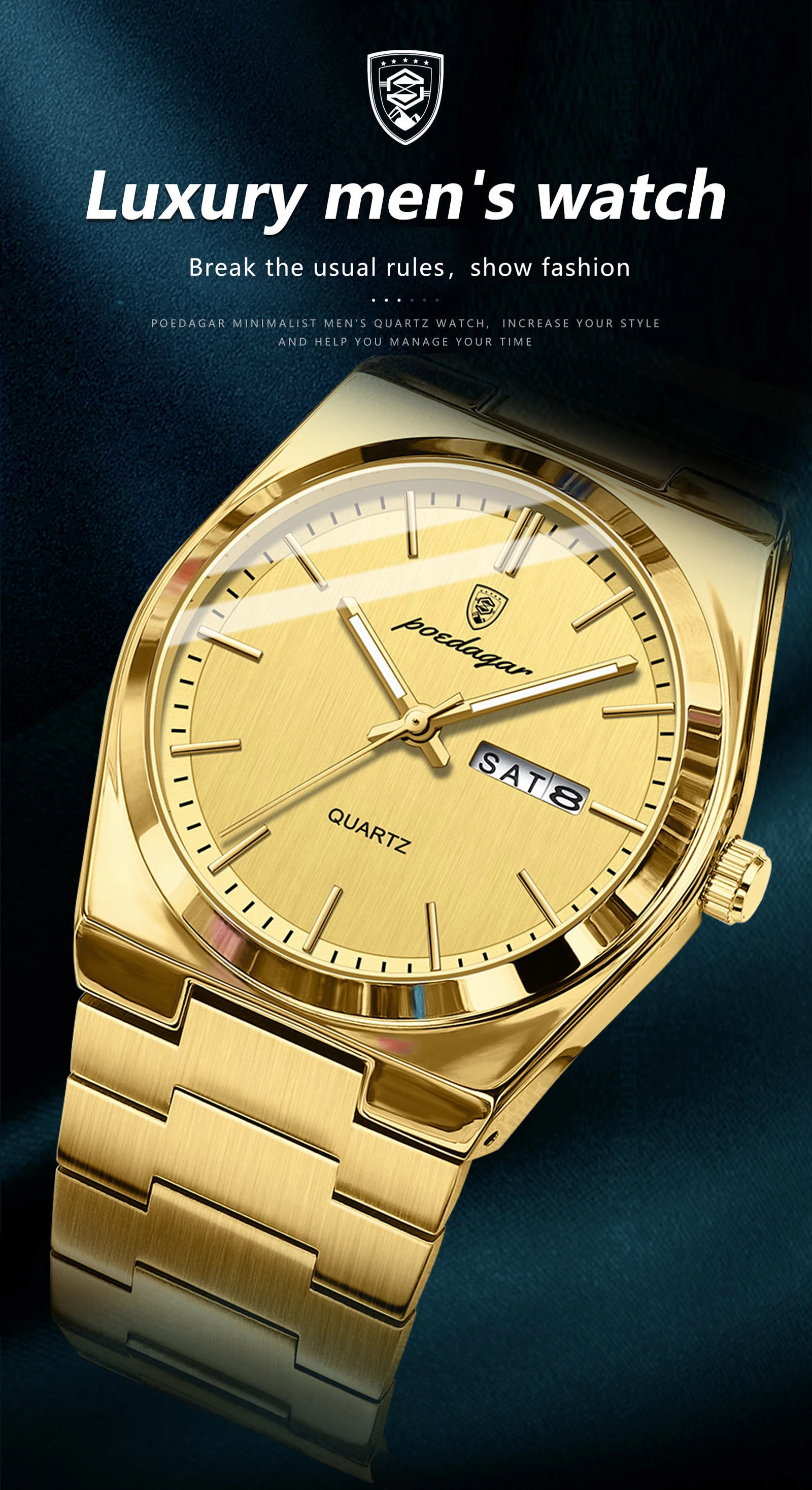 POEDAGAR Mode Klassische Mann Uhr Wasserdicht Leucht Datum Woche Luxus Männer Uhr Edelstahl Quarz Business herren Uhren – Detail 2