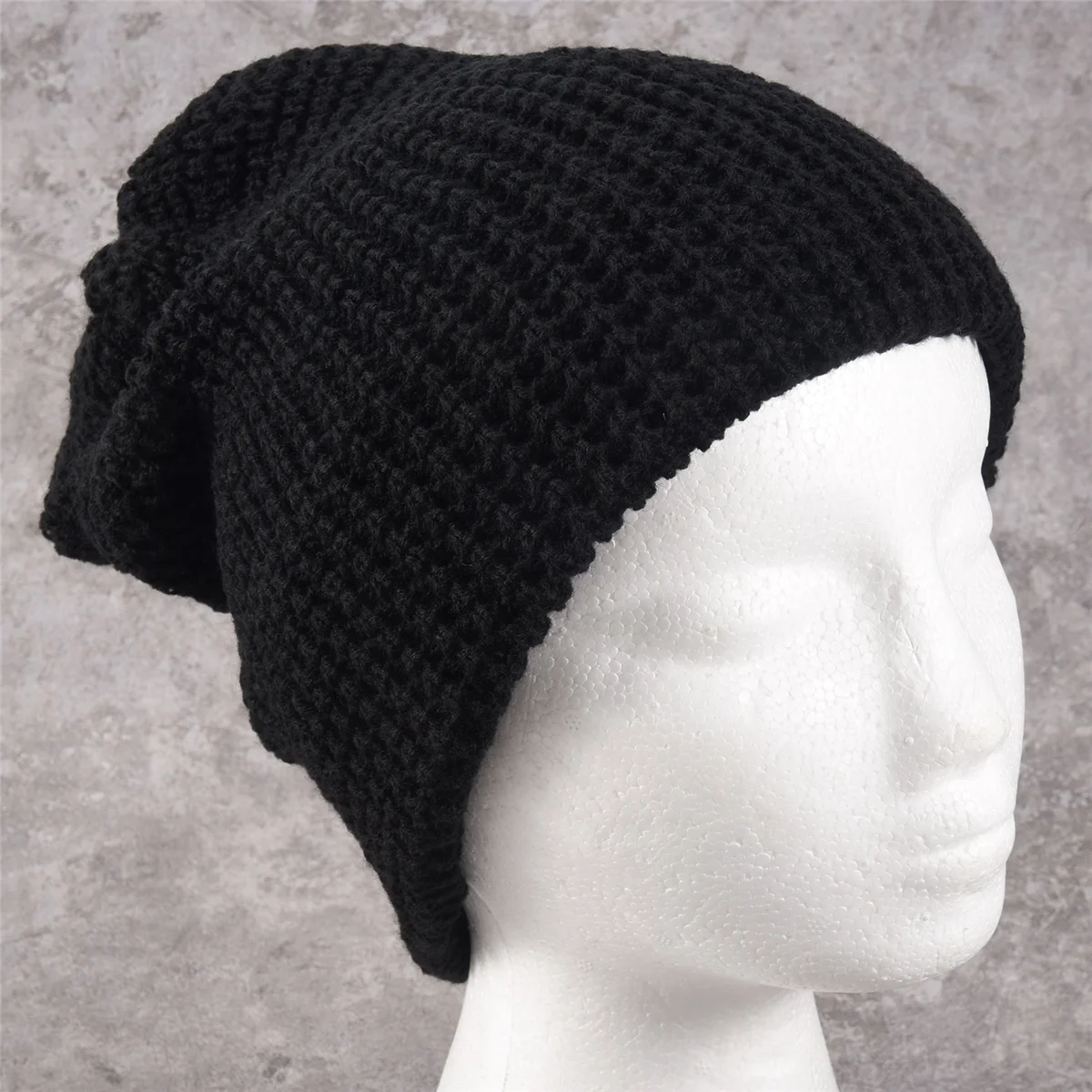 Gorro largo holgado para hombre, gorro de punto para verano e invierno, negro de gran tamaño