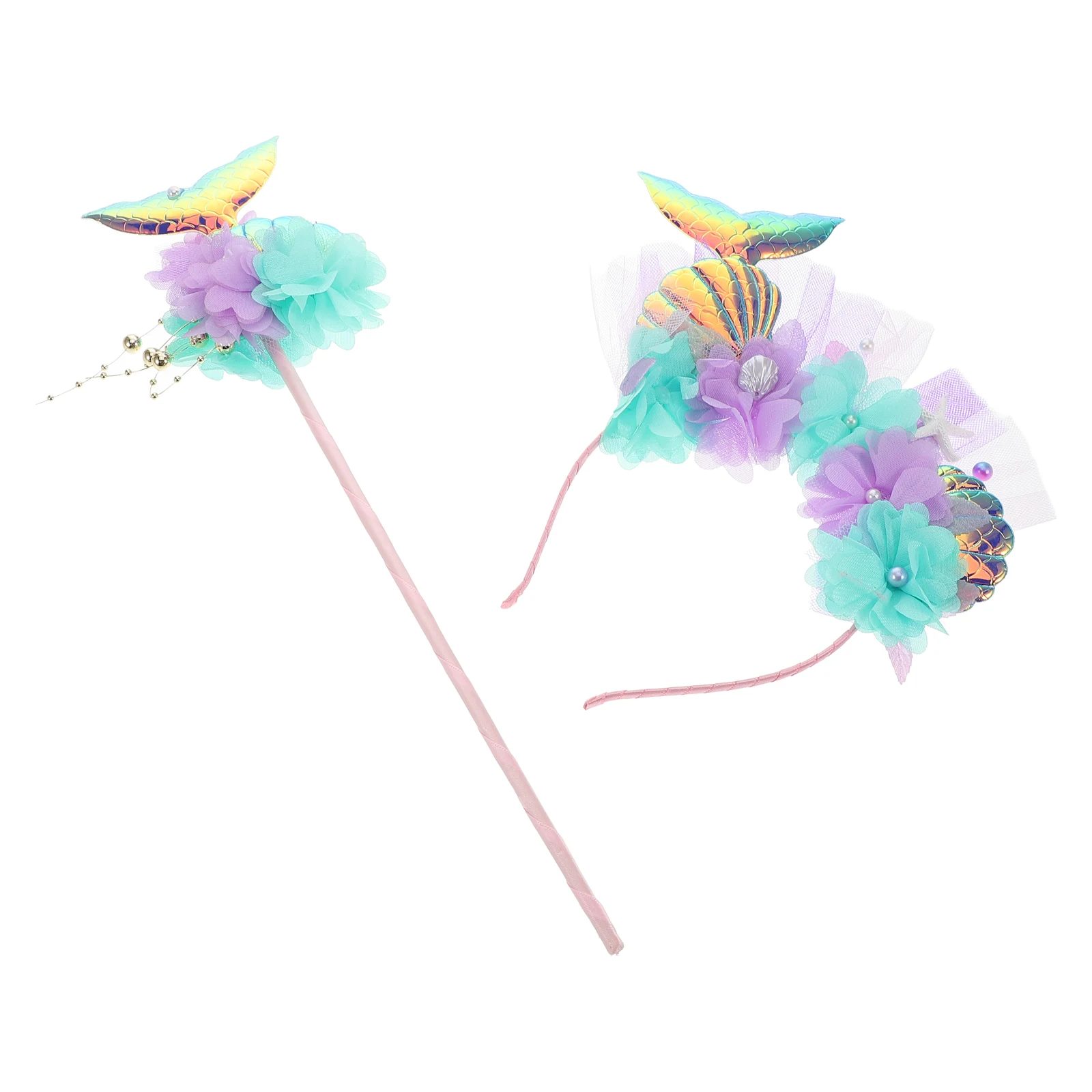 

Mermaid Headb Little Baby Girl Glitter Agate Necklace Costume Sequins Color Christmas