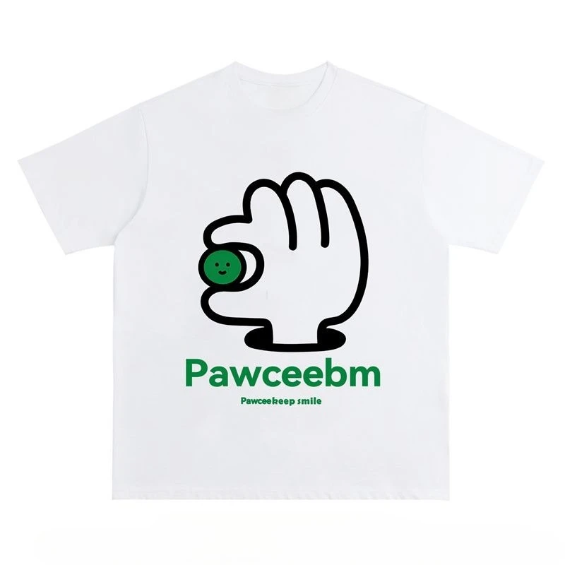 

American Retro China-Chic OK Smiley Face Letter Short Sleeve T-shirt Men's and Women's Loose and Versatile Lovers' Tops Ins