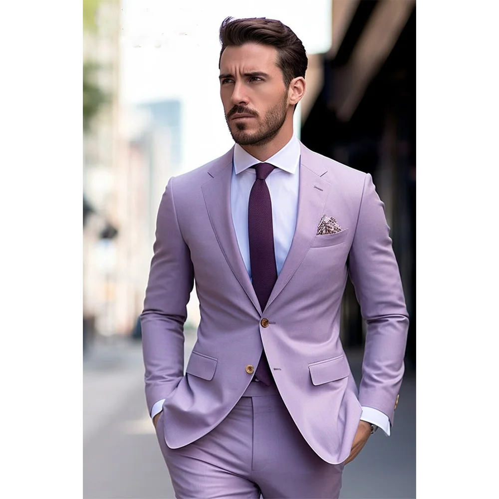 

Purple Men's Suits 2 Piecs Blazer Pants Single Breasted Peak Lapel Elegant Formal Business Suits Prom Clothing
