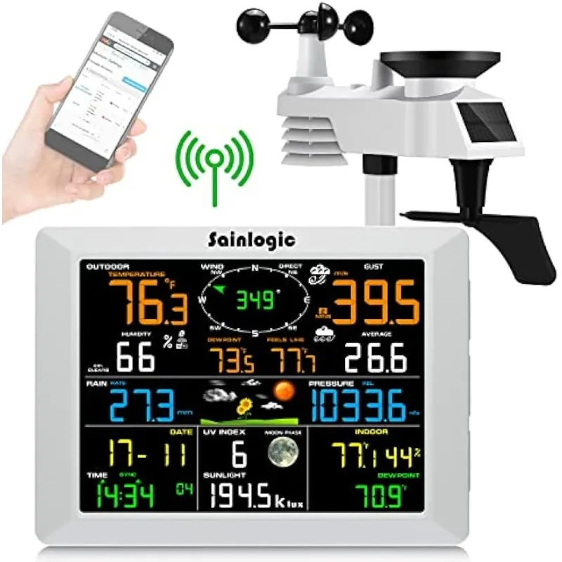 

sainlogic WiFi Weather Station with 10.2 inch Large Display Wireless Weather Station, Indoor Outdoor Remote Monitoring System