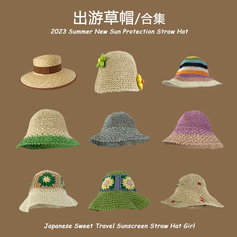 -Proof Straw Hat Women's Summer Hat Hat UV Big Brim Seaside Hat Face-Covering Fisherman Hat