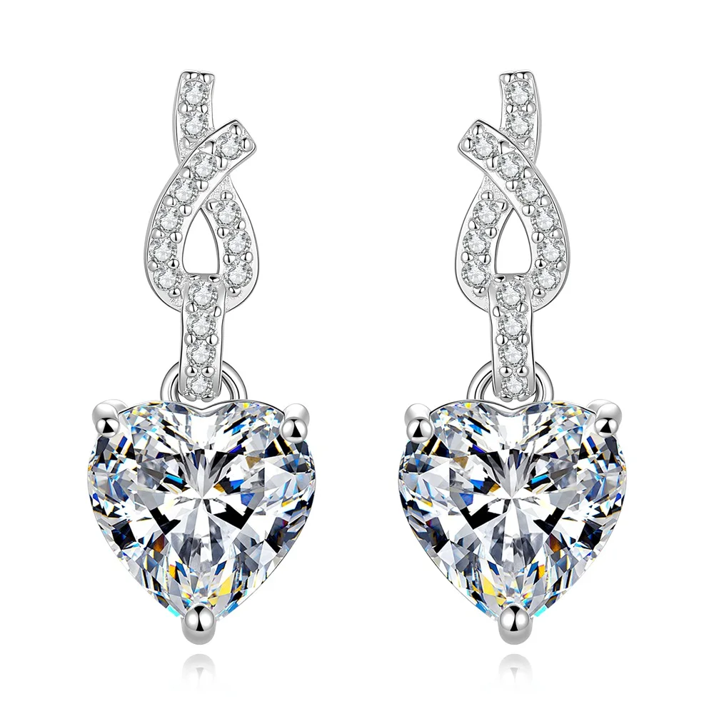 

Real 8mm Heart-Shaped 4ct Moissanite Earrings S925 Sterling Silver Ear Stud for Woman Mother's Day Birthday Party Gift