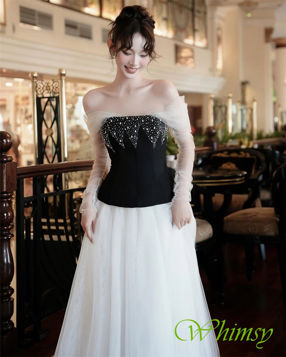 Aangepaste mode contrasterende kleur avondjurk luxe tule homecoming-jurken temperament kristal op maat gemaakte gelegenheidsjurken