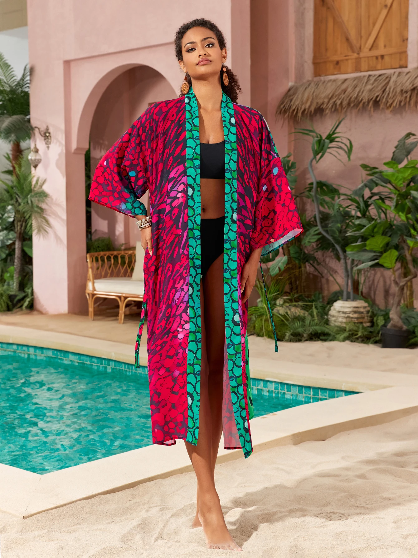 Women Summer Boho Leopard Print Beach Dress With Belt Bikini Cover Up