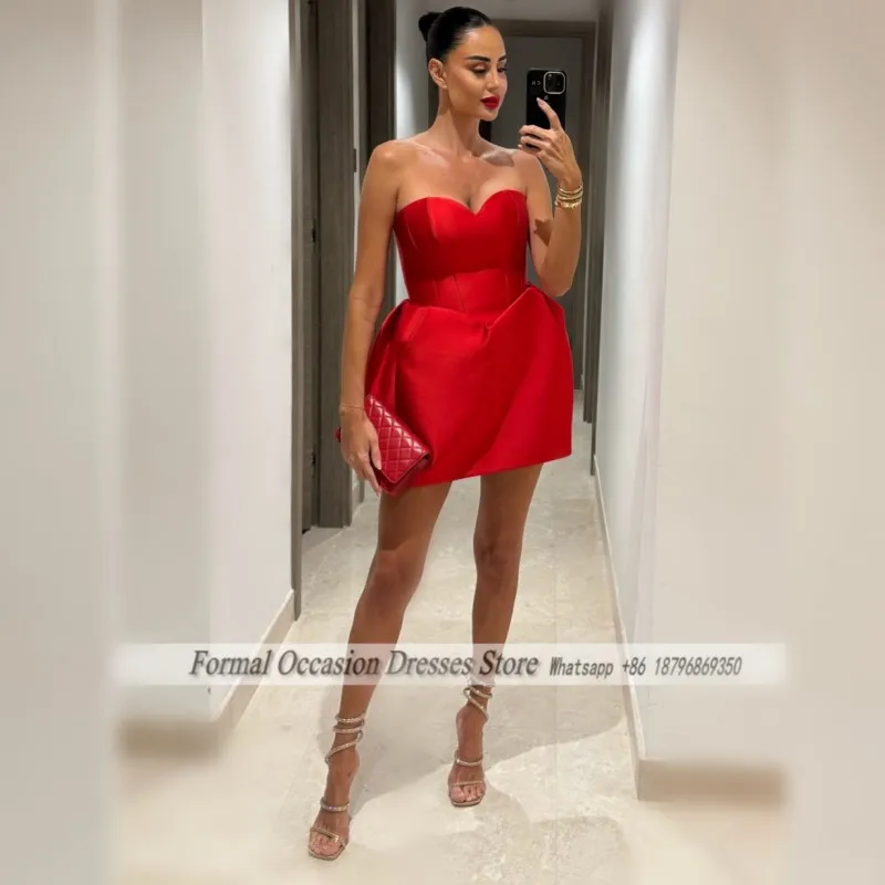 

Red Cocktail Dresses Sweetheart Satin Short Party Outfit Sexy Women Nightclub Wear Short Prom Gowns Customized