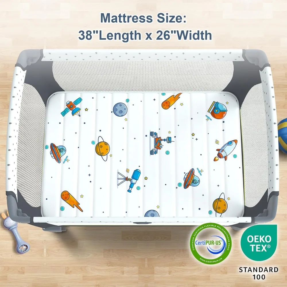 2024 Moonlight Family Noiseless Pack n Play Mattress, confezione portatile in schiuma premium da 38 x 26 pollici e materassi da gioco