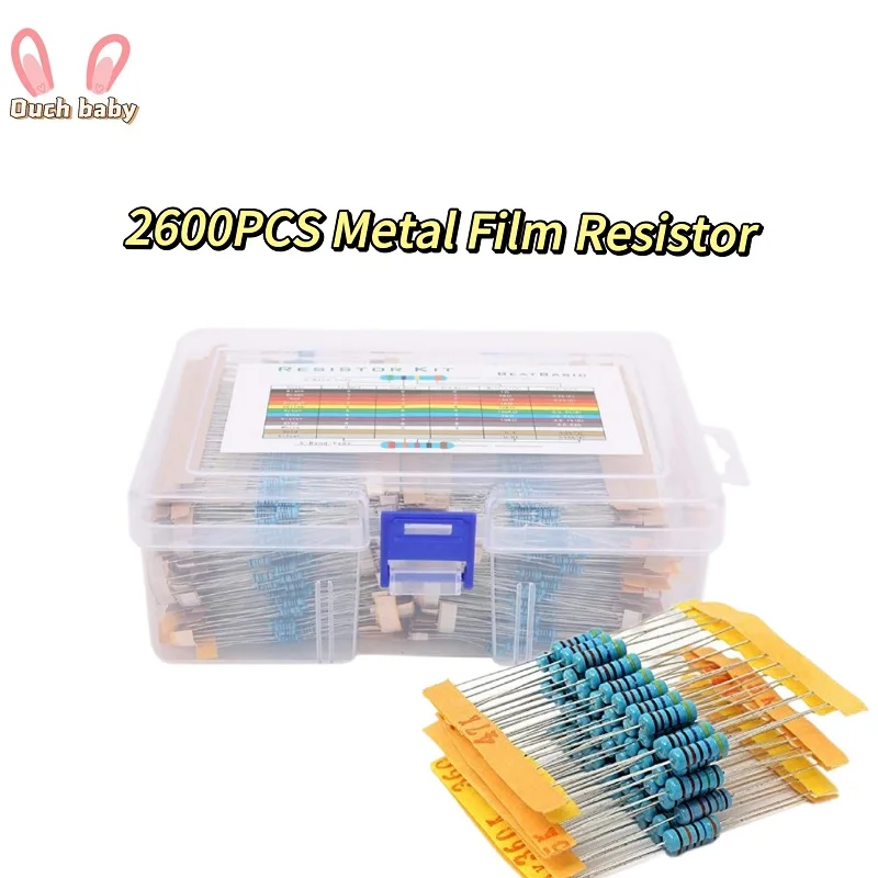 

2600PCS/SET 130 Values 1/4W 0.25W 1% Metal Film Resistors Assorted Pack Kit Set Lot Resistors Assortment Kits Fixed Resistor