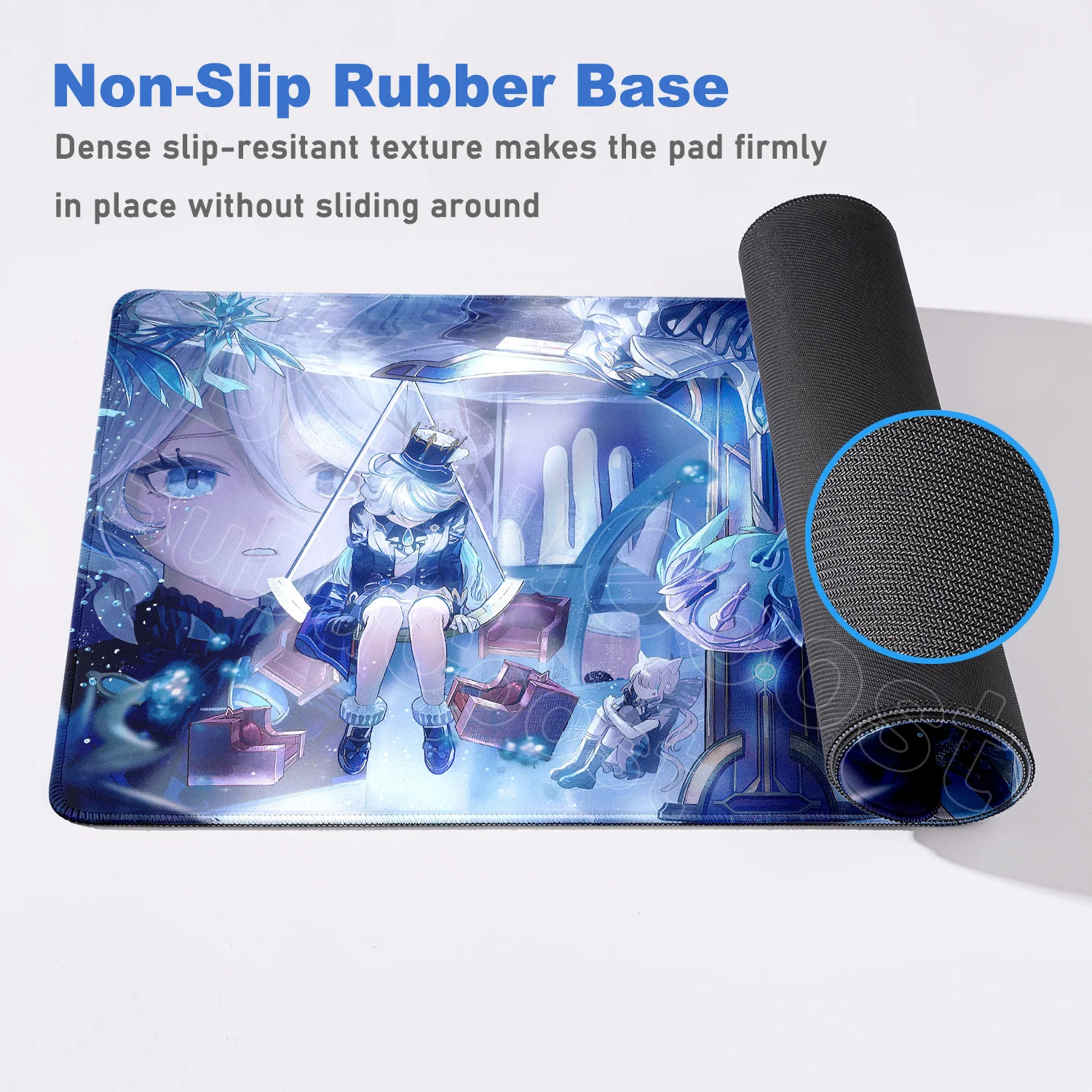 Large Computer Anime Rubber Stitch Edge Deskmat Genshin Impact Non-slip Mouse Pad XXL Cute Furina Speed Gamer Keyboard Mausepads view 5