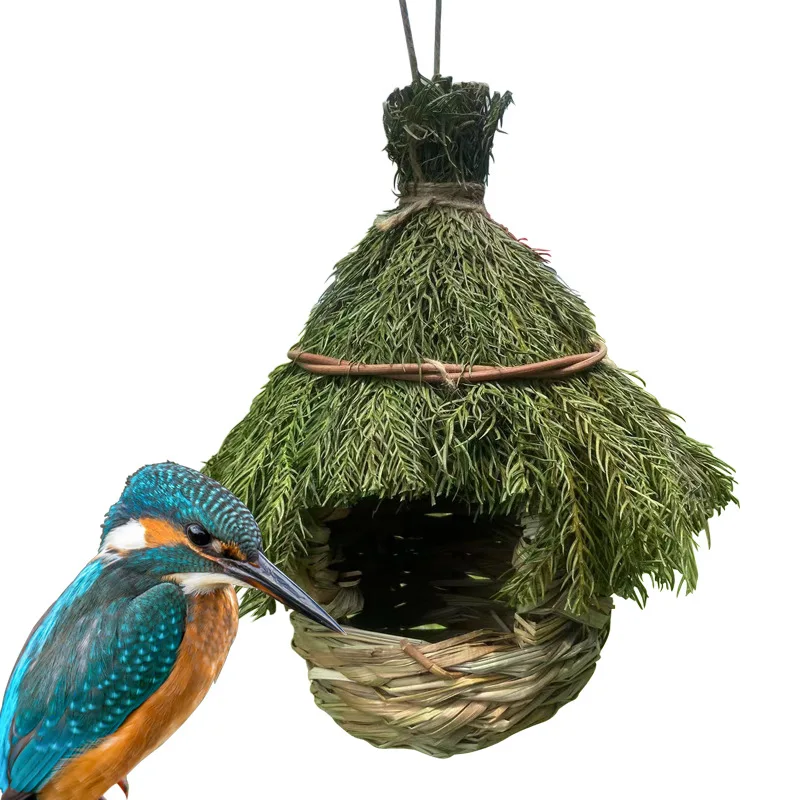 30x20cm Bird Nest Birdhouse Natural Straw Egg Cage Birdhouse Outdoor Decorations Woven Hanging Parrot Nest Pet Bedroom