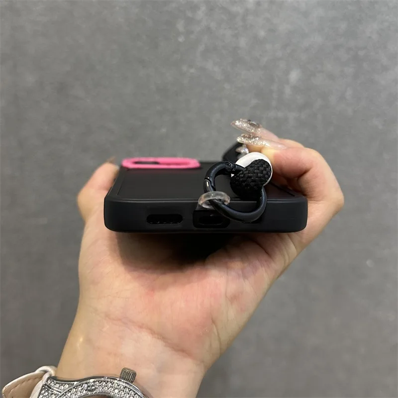 Funda protectora de lente de Color de colisión para iPhone 17 16 15 ProMax 17Air 14 Plus 13 12 11 Xs Max Xr X cubierta de correa de muñeca de lujo