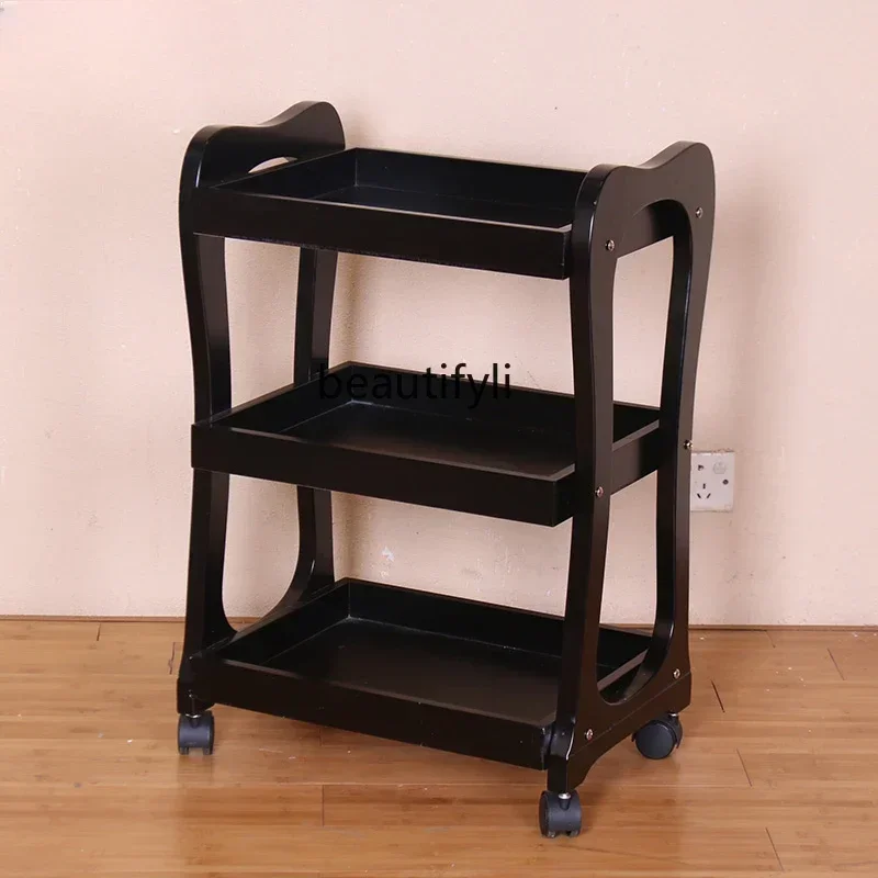 35European-Style High-Grade Solid Wood Beauty Trolley Three-Layer Hairdressing Tool Trolley Beauty Salon TrolleySSS