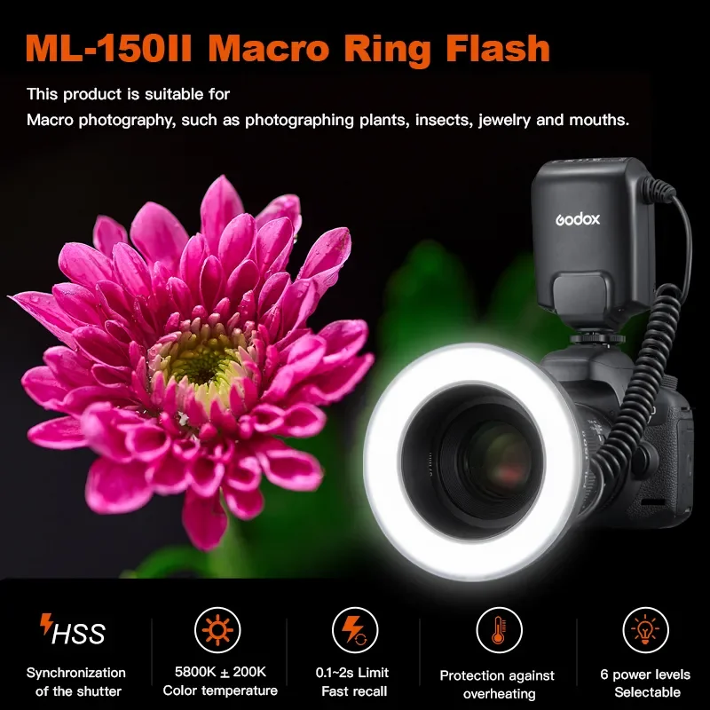 Godox ML-150II ML150II macro led anello flash Speedlite per Sony Canon Nikon Fuji Olympus Panasonic DSLR Fotocamere fotografia