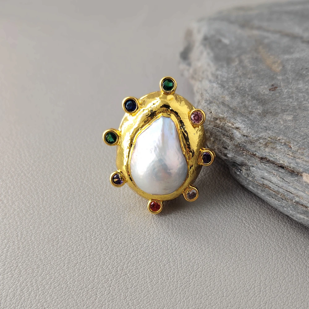 

Y·YING Natural Pearls Finger Rings White Baroque Pearl Adjustable Wedding Ring Jewelry