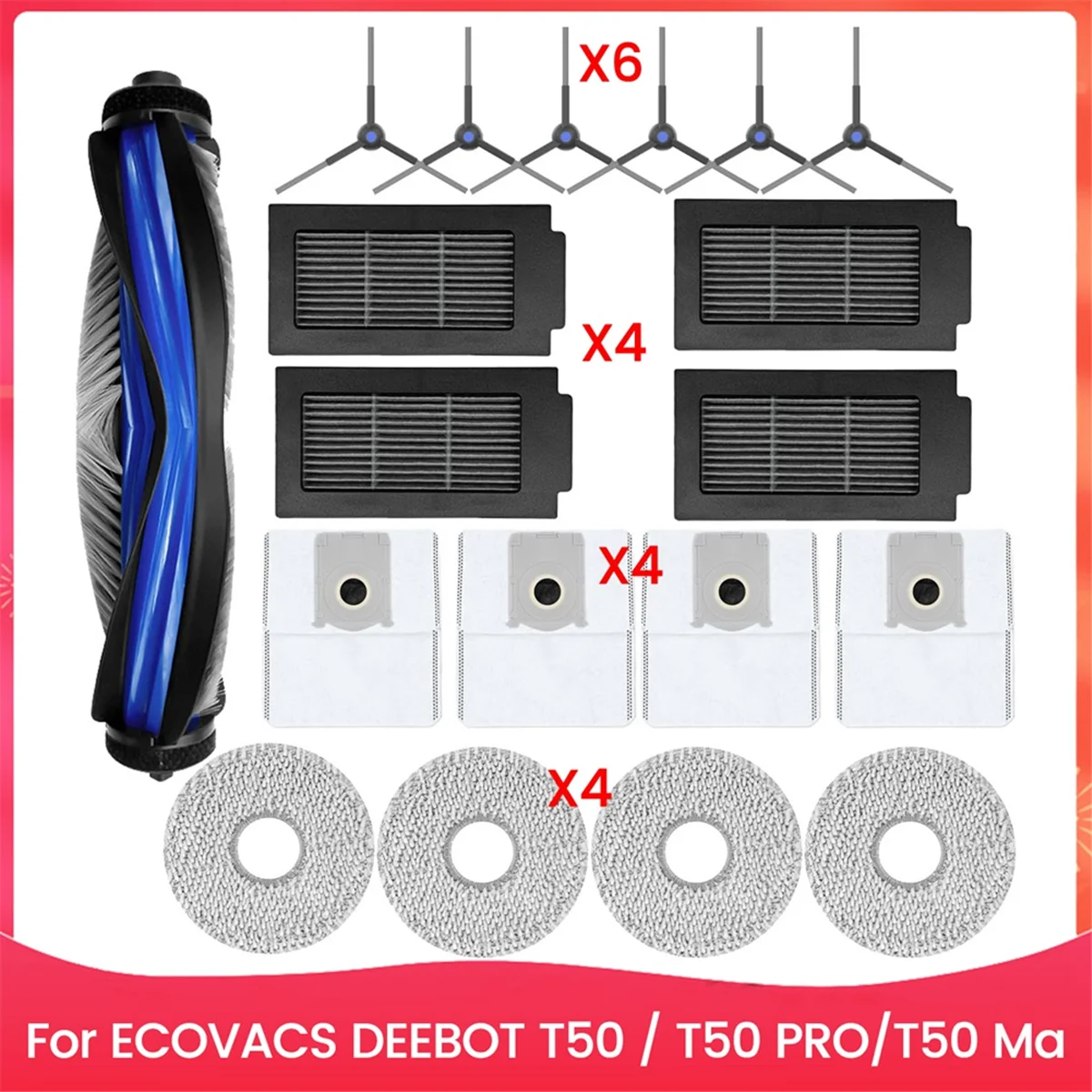 

T50 Replacement Parts for ECOVACS DEEBOT T50 Series T50 PRO/T50 Max Vacuum and Mop Accessories Kit