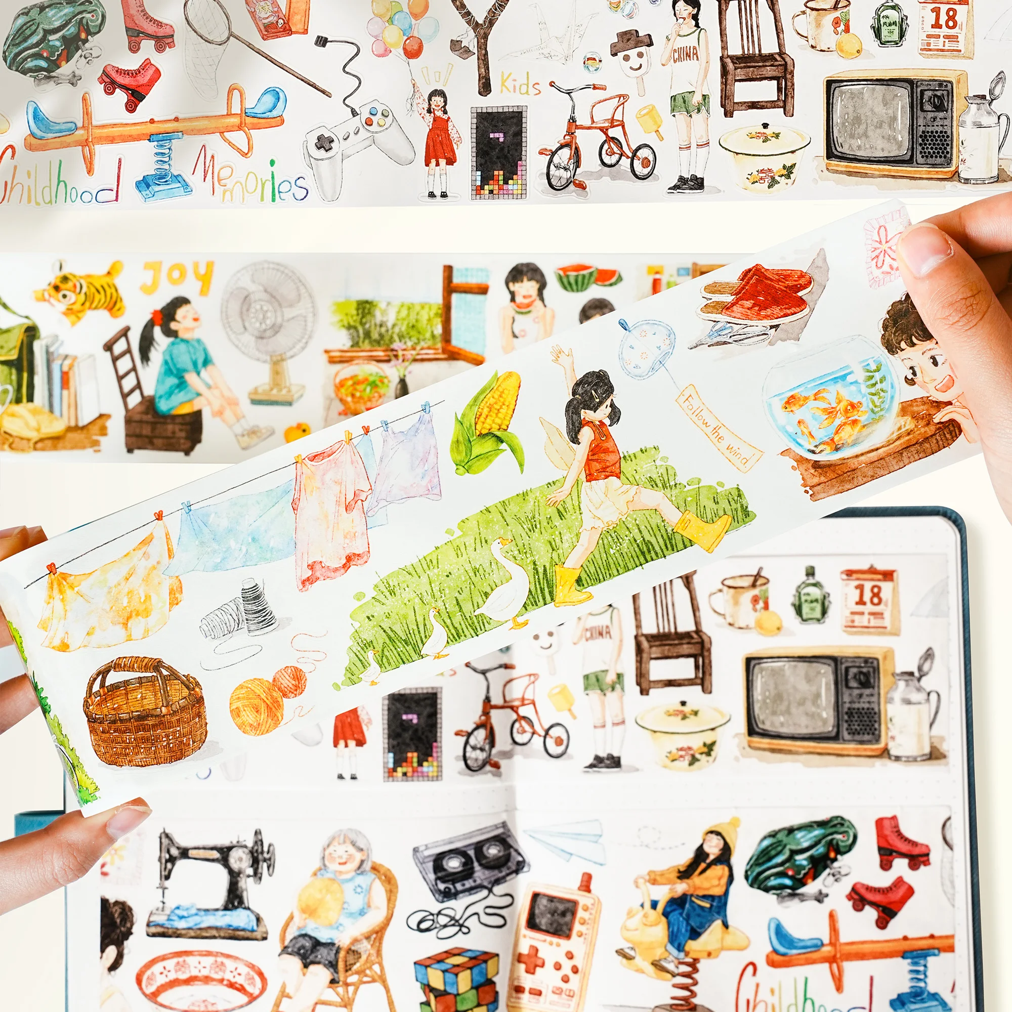 WT washi pet tape Time Bus Childhood Station Childhood Memories Summer Vacation Theme Die-Cut Journal Tape INS