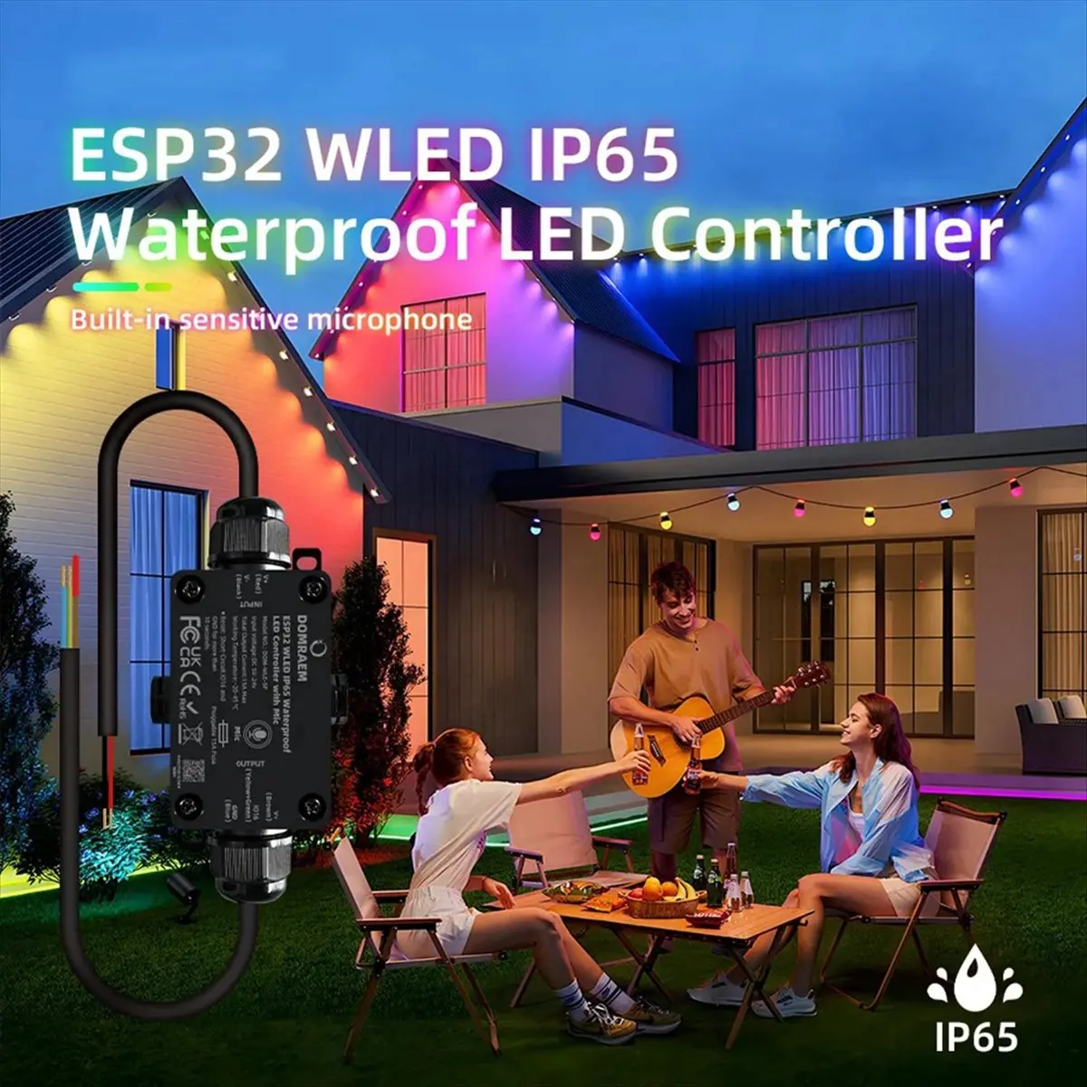Waterproof ESP32 WLED Digital LED Mic Controller 15A Fuse WS2811/05etc /HA/MQTT App Remote RGB IC