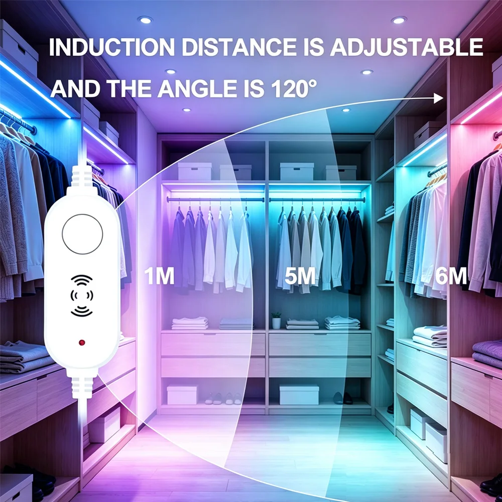 USB 5V RGB COB LED Strip Light Radar Sensor Human Induction 2.4G RF Remote Control Dimmable Flexible Ribbon Room Cabinets Decor view 2