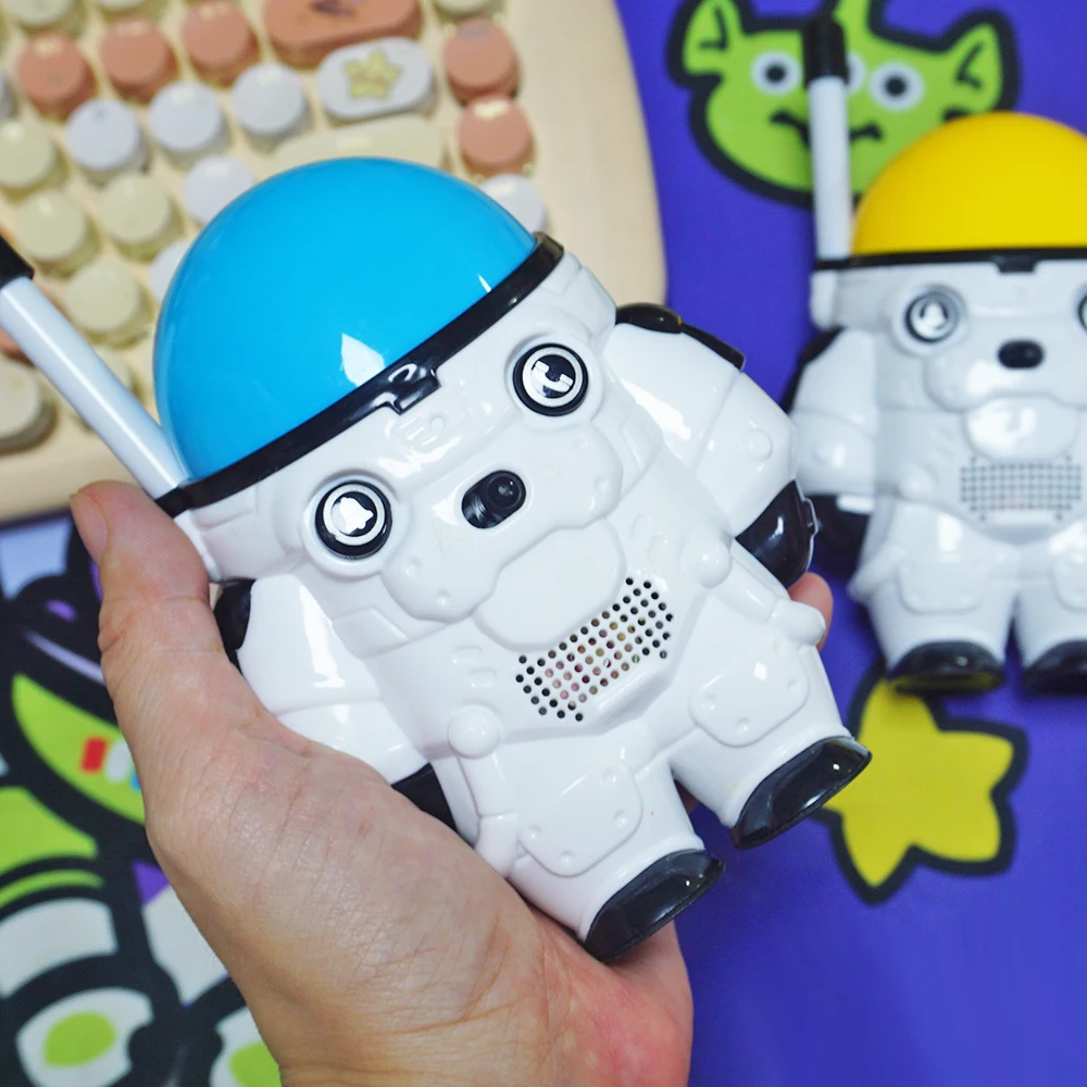 Walkie-talkie con dibujos animados para niños, walkie-talkie con astronauta de largo alcance de 1000M, regalo de cumpleaños y Navidad, juguete al