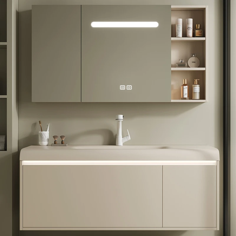 

Luxury Bathroom Cabinet Kit Mirrors Sink Base Vanity Storage Double Washbasin Open Cabinets Sinks Narrow Furniture White Mdf Pvc