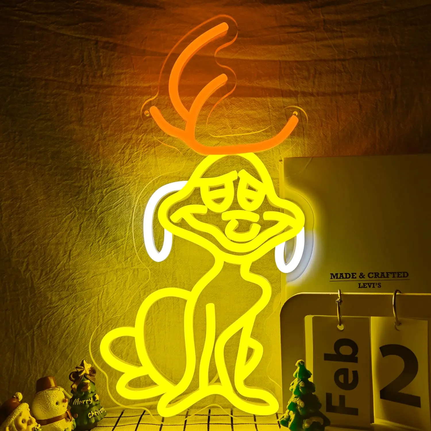Cartoon Dog Christmas LED Neon Sign for Wall Decor Home Party Neon Dog Decor Xmas Gift Holiday Dimmable Switch for Windows Room