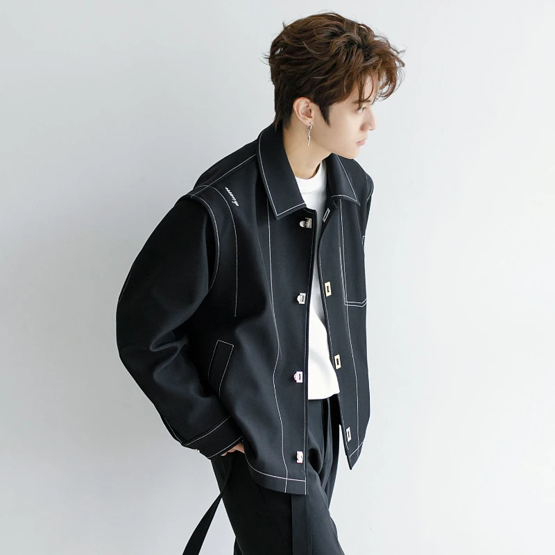 

Мужская повседневная куртка, новый дизайн, с четкими полосками, отложным воротником и плечами