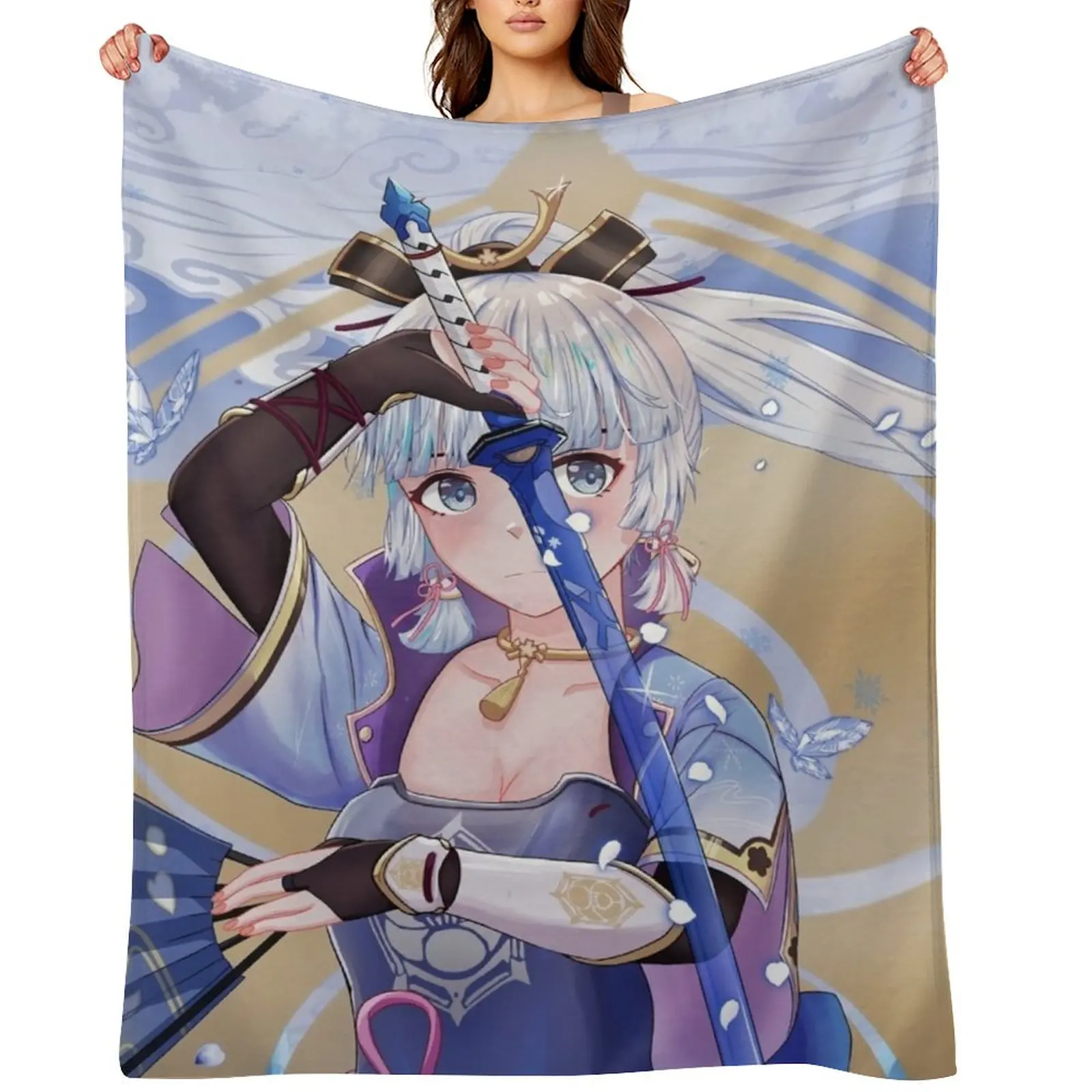 

Kamisato Ayaka Throw Blanket Luxury St bed plaid heavy to sleep Multi-Purpose Blankets