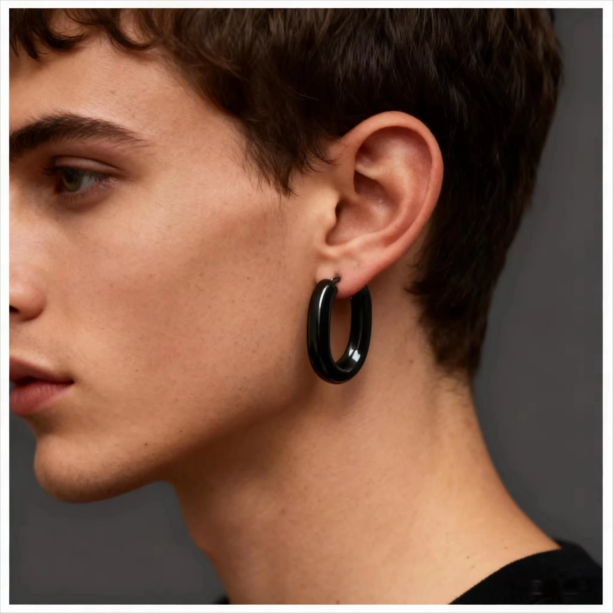 Unisex  Stainless Steel Rectangular Hoop Earrings for Men Women Punk Rock Triangle Huggie Earrings Piercing Jewelry Gifts