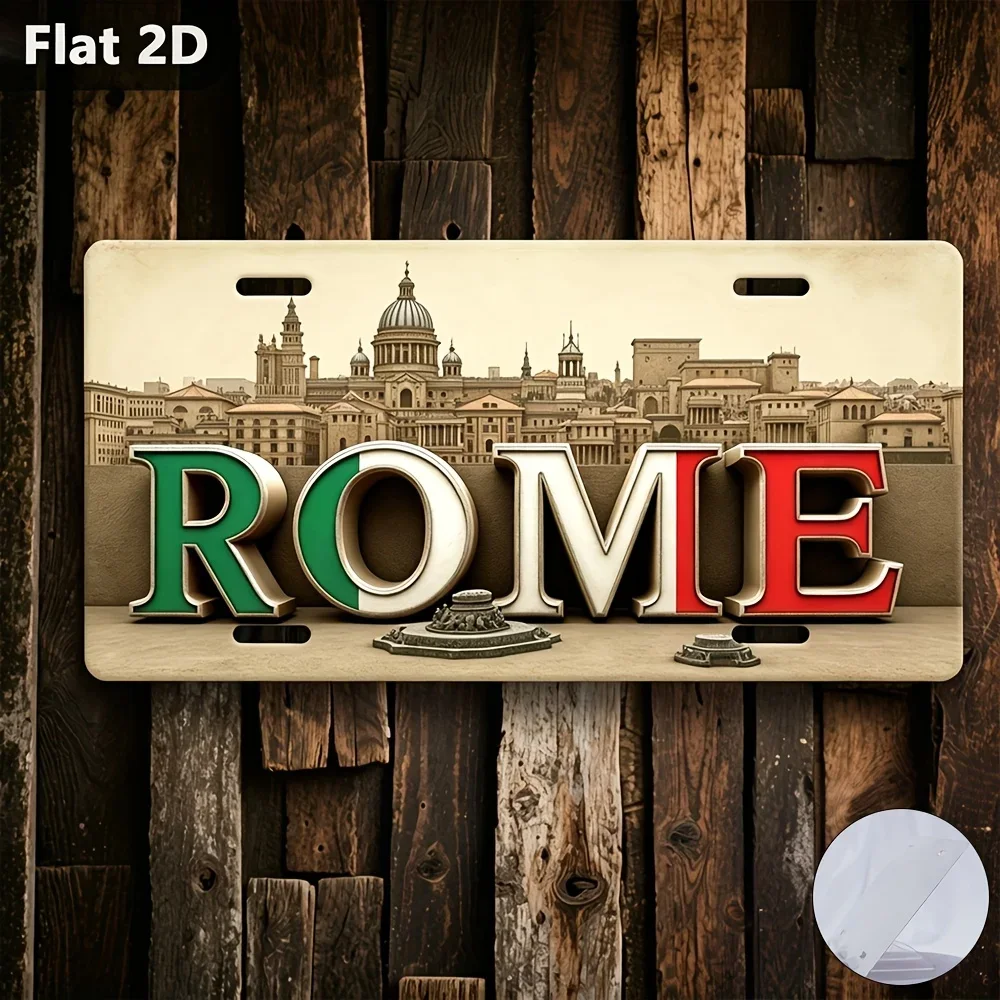 2D Flat - 1pc, 2D Printed Sign, Vintage Aluminum Sign, Outdoor Plaque & Wall Decoration (30.48 Cm X 14.99 Cm), Rome Flag Colo