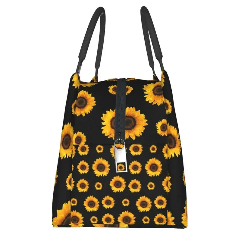 Sunflower Pattern Insulated Lunch Bag for School Office Flower Floral Waterproof Thermal Cooler Lunch Box Women