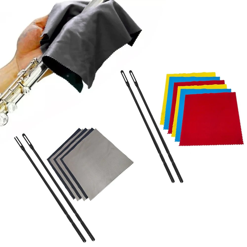 14Inch Flute 2PCS Cleaning Rod Kit Plastic Cleaning With 6PCS Random Color Cloth For Wood Instruments Accessories