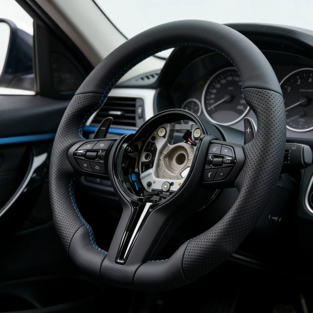 

M Black Leather Steering Wheel For BMW X5 X6 F15 F20 F30 F32 F36 F40 E46 E53 E87 E89 E90 E91 230i 440i M5 M135i