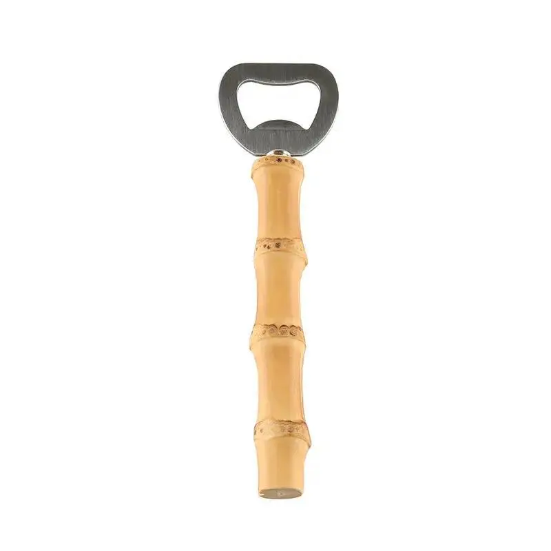 100Pcs Bamboo Handle Creative Retro Drink Opening Tool Restaurant Household Bar Kitchen Bamboo Root Wooden Handle Bottle Opener