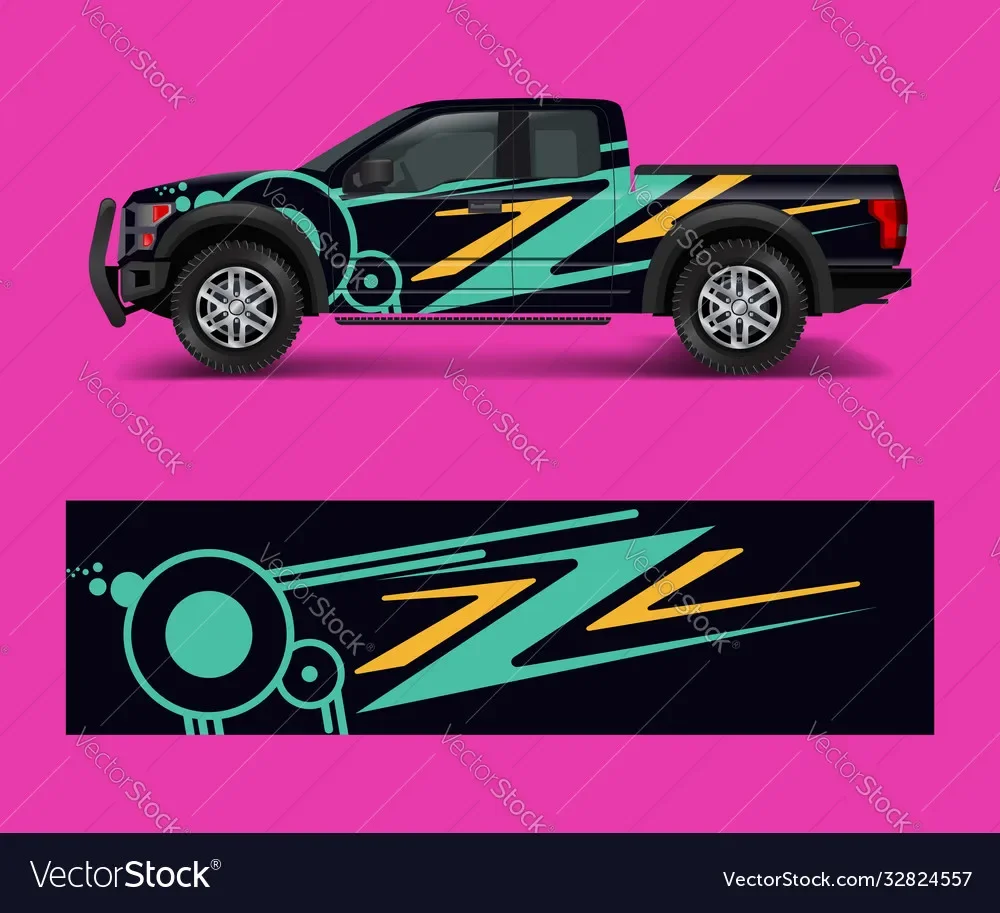 

Z-shaped Pickup Car Full Wrap Sticker Car Decal Decorative Cut Body Racing Graphic Decal Vinyl Wrap Modern Design Red Retro