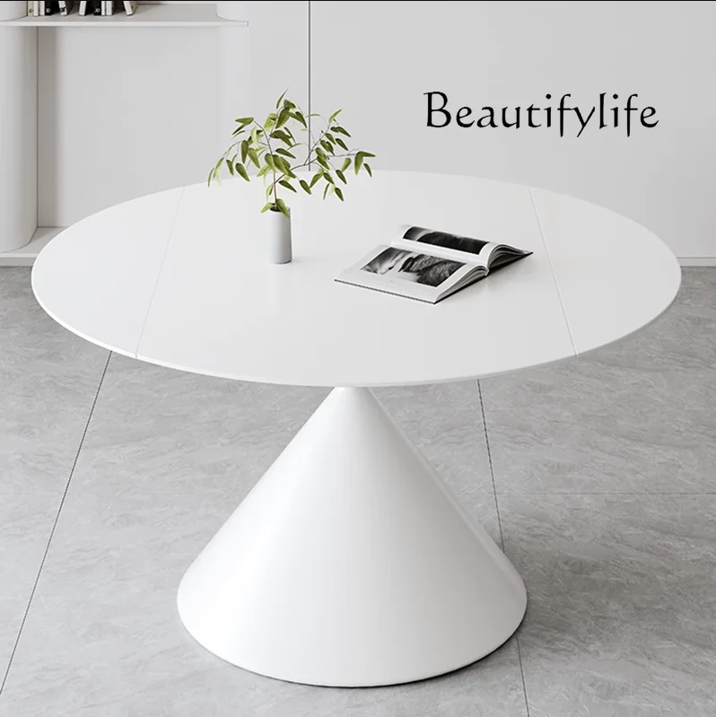 Cream Style Pure White Stone Plate Multifunctional Rotating Retractable Folding Square and round Dual-Use Dining Table and Chair