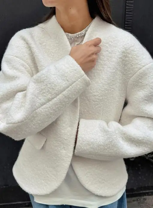 

Women's Jacket 2025 Spring Autumn New Solid Color V-Neck Long Sleeve Elegant Temperament Loose Fit Crop Jacket Coat