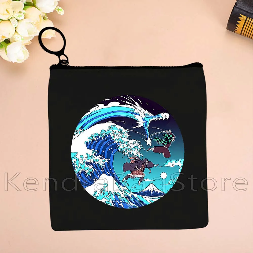 Anime Demon Slayer Kimetsu Tanjiro Kawaii Chibi Graphics Kamaboko NezukoChan Canvas Coin Purse Key Case Small Bag Wallet Pouch