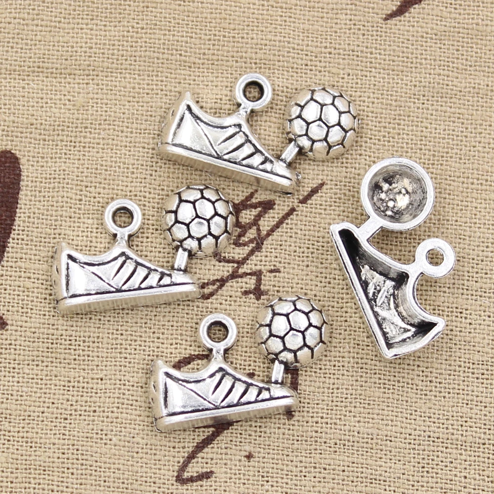 12pcs Charms Football Shoe Soccer Cleats 15x23mm Antique Bronze Silver Color Pendants DIY Making Findings Tibetan Jewelry