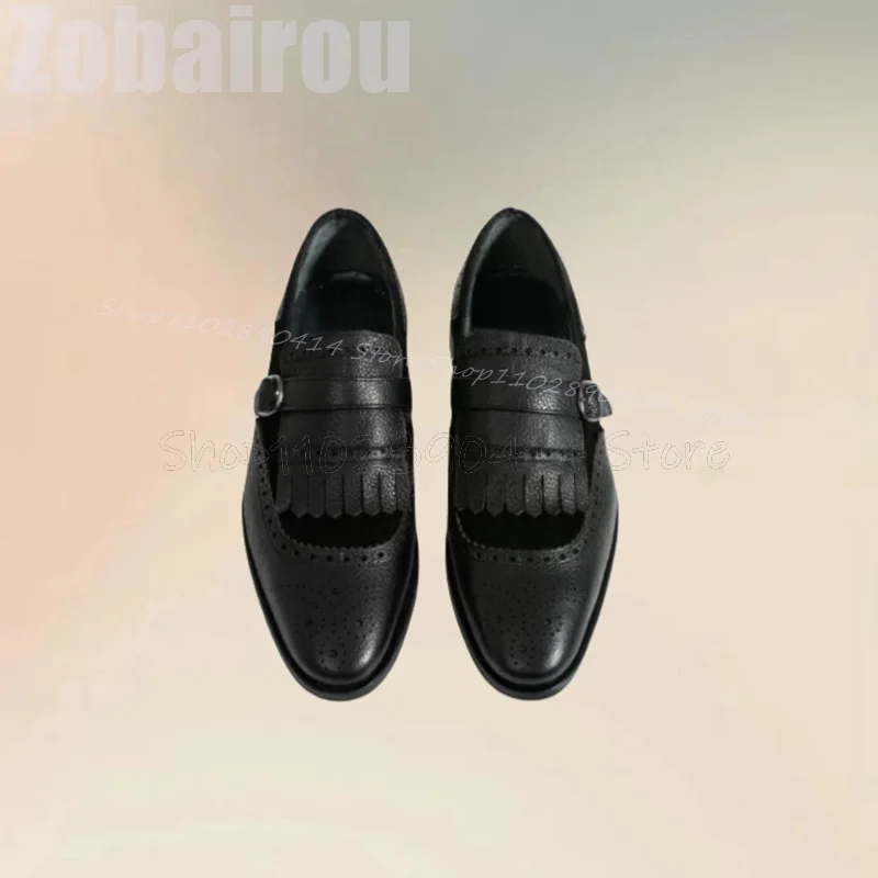 Black Carving Design Tassels Buckle Decor Loafers Fashion Slip On Men Shoes Luxury Handmade Party Banquet Office Men Dress Shoes