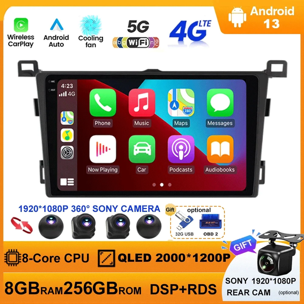 

Android13 Toyota RAV4 4 XA40 5 XA50 2013 - 2018 Car Radio Multimedia Video Player Navigation Stereo GPS BT 5G WIFI Carplay Auto