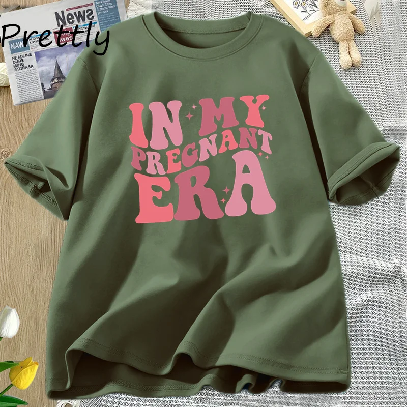 In My Pregnant Era T Shirt Women Female Pregnancy Reveal Announcement T-Shirt Comfortablesummer Tee Shirt Cotton Tshirt