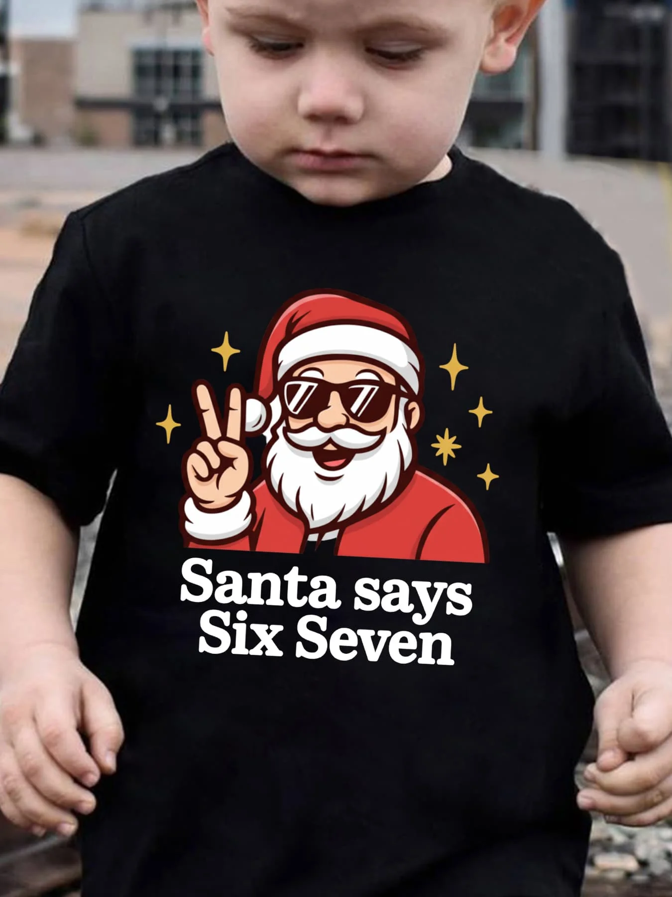 Kids Cool Santa Says Six Seven Graphic Tee Boys Girls Family Matching Short Sleeve Christmas Holiday Cartoon Casual Wear T Shirt
