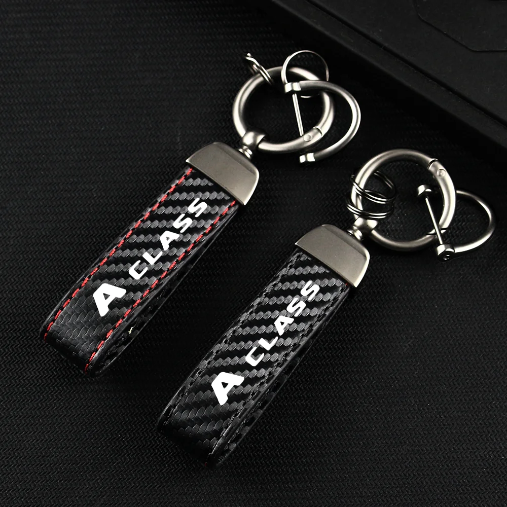 

Carbon Fiber Leather Alloy Rope Keychain Key Chain Pendant Keyring Horseshoe Buckle Accessories For Benz A class A35 A45 B class