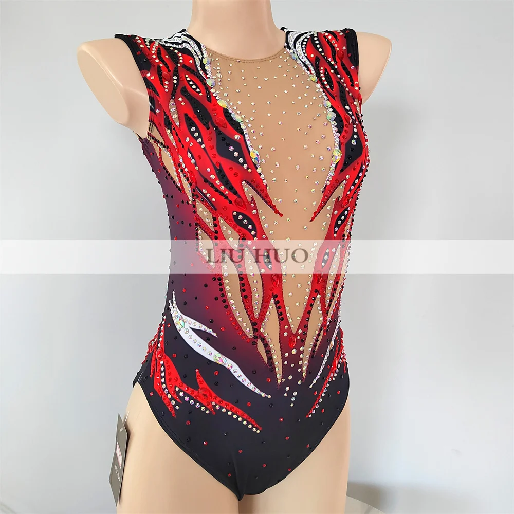 LIUHUO Synchronized Swimming Tights Girls Adult Performance Kids Rhythmic Leotard Children Teens Competition Red Dance Black